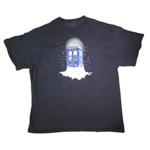 2012 BBC Doctor Who Christmas Tardis Police Box Snowing T-Shirt Size 2XL